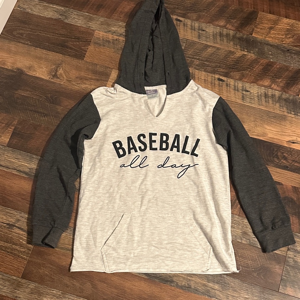 ❤️ 3/$10 MV Sport Women's Long Sleeve Baseball Tee - Light Gray and Dark Gray